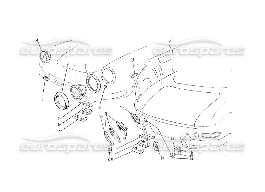 ferrari 330 gtc (coachwork) diagrama de piezas de luces delanteras y traseras
