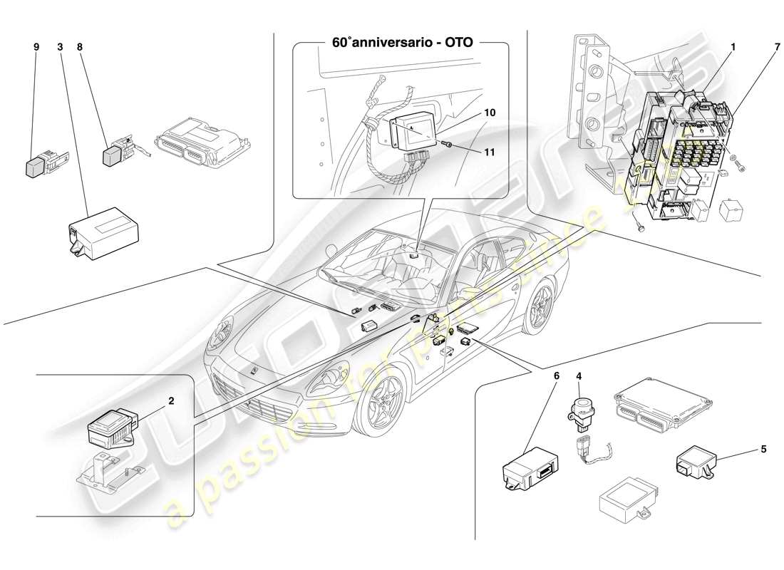 ferrari 612 scaglietti (usa) diagrama de piezas de la ecu del habitáculo