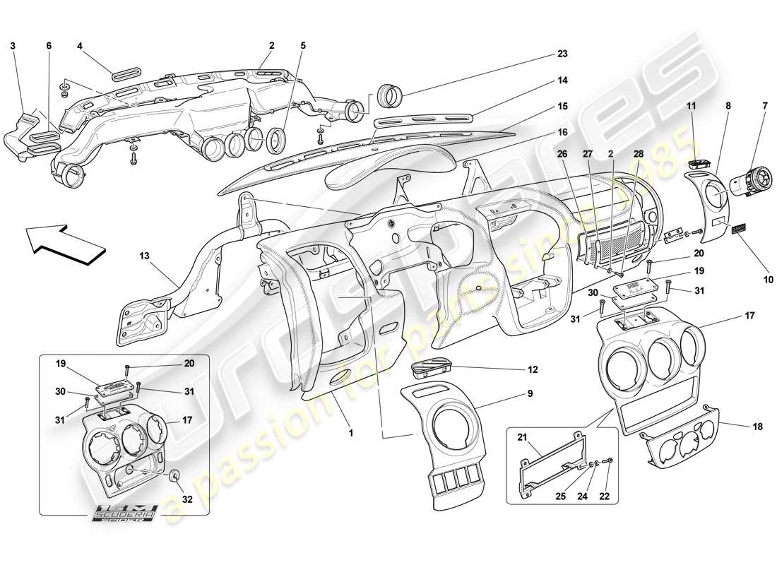 ferrari f430 scuderia spider 16m (europe) diagrama de piezas del tablero