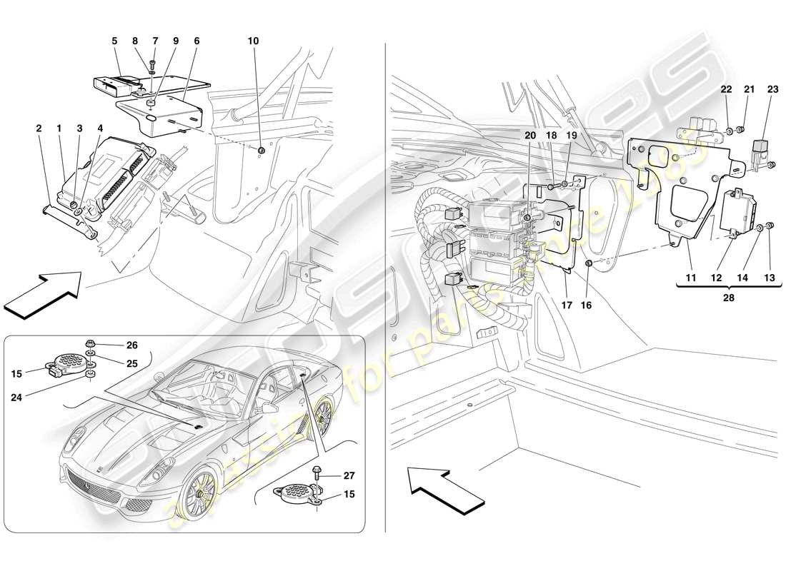 ferrari 599 gto (rhd) ecu del maletero diagrama de piezas