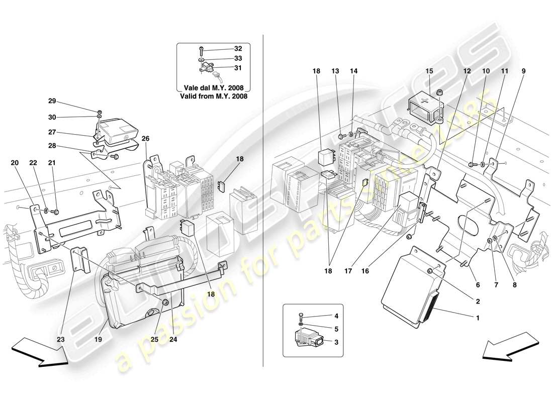 ferrari f430 spider (rhd) diagrama de piezas de la ecu del compartimiento del pasajero trasero
