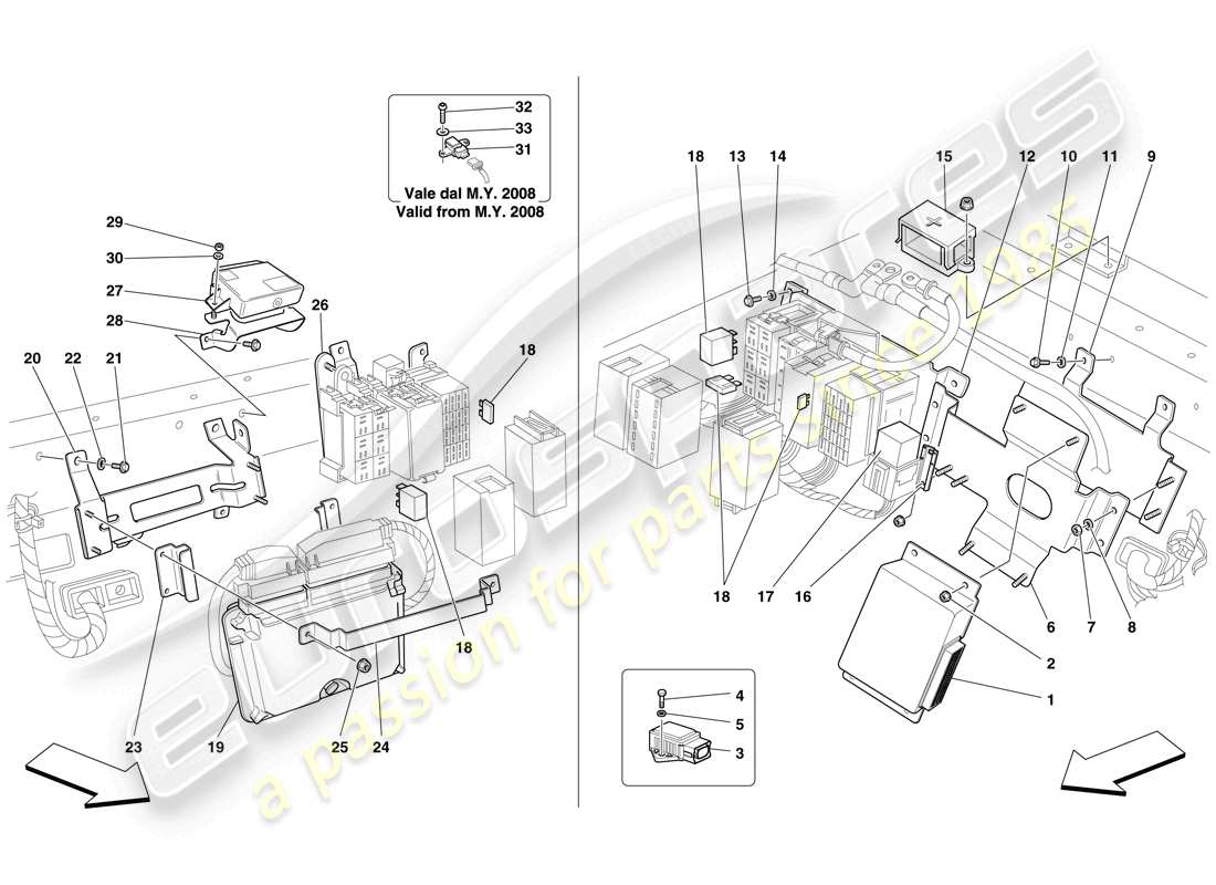 ferrari f430 spider (rhd) ecu del habitáculo trasero diagrama de piezas