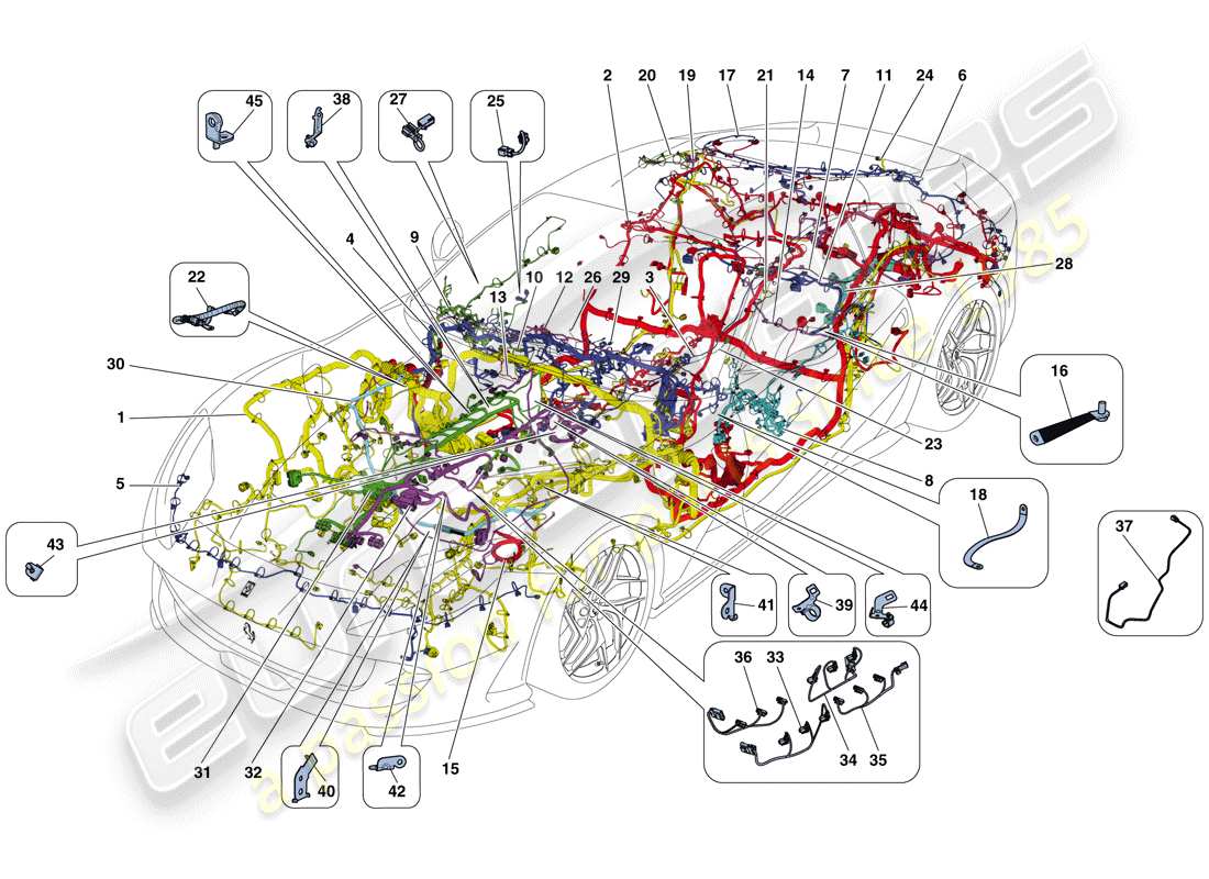 ferrari 812 superfast (europe) arneses de cableado principales diagrama de piezas