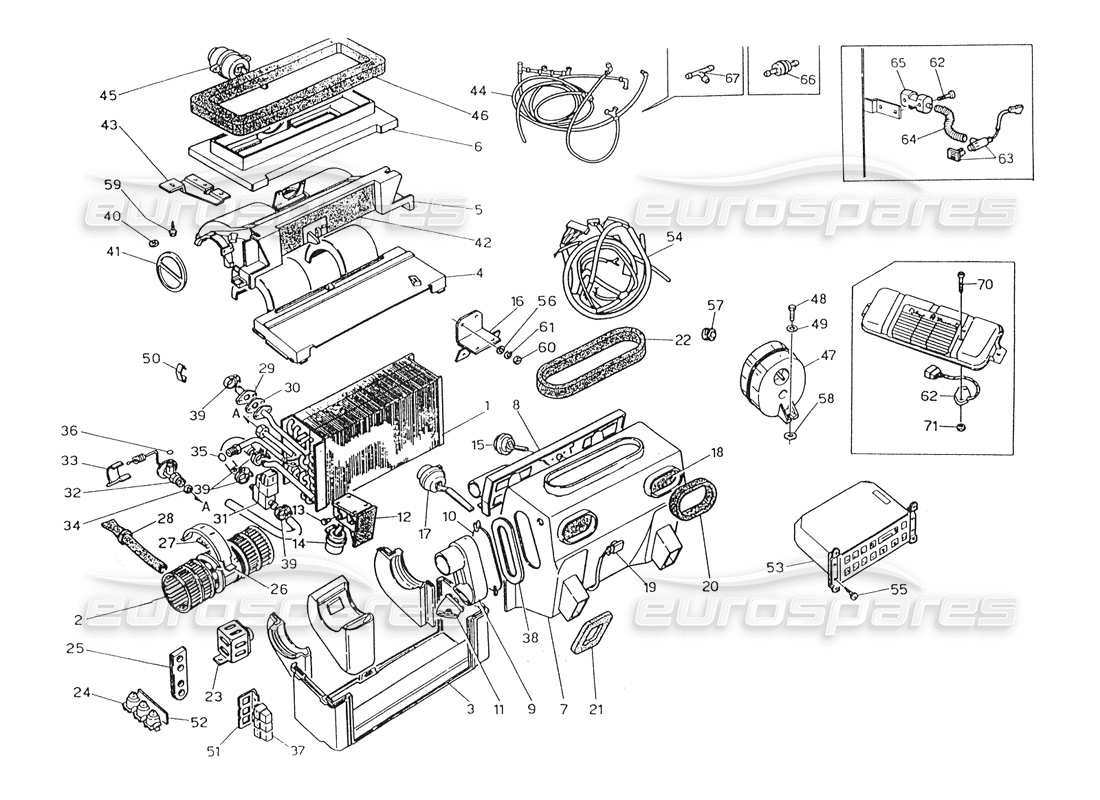 maserati biturbo spider diagrama de piezas del conjunto de aire acondicionado (dirección derecha)