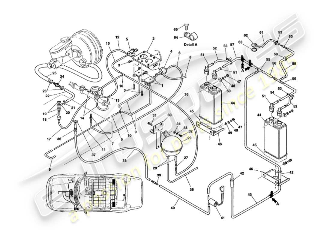 aston martin v8 volante (1999) diagrama de piezas del sistema de vacío