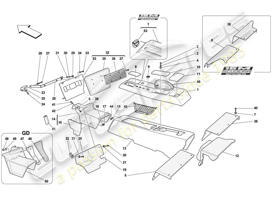 ferrari f430 scuderia spider 16m (usa) túnel - subestructura y accesorios diagrama de partes