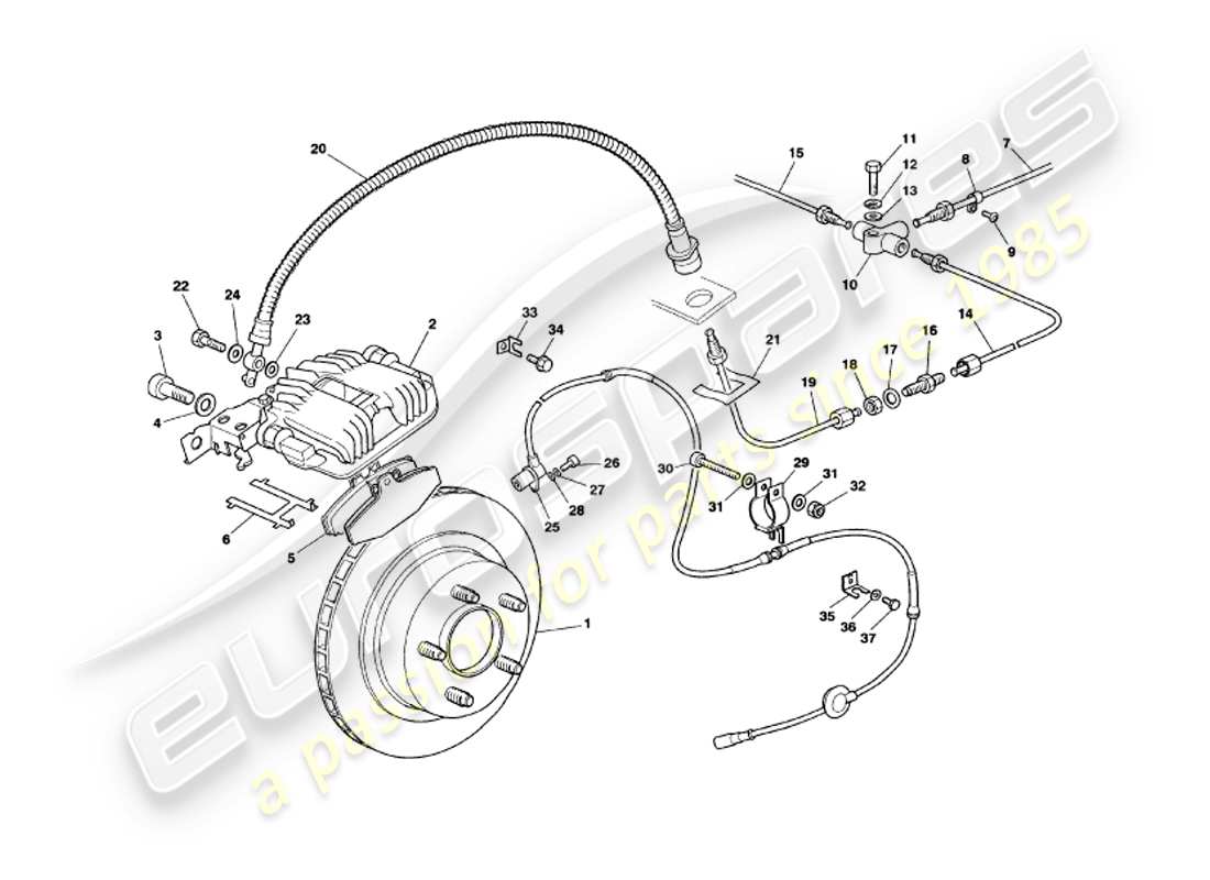 aston martin v8 volante (1997) diagrama de piezas de frenos traseros