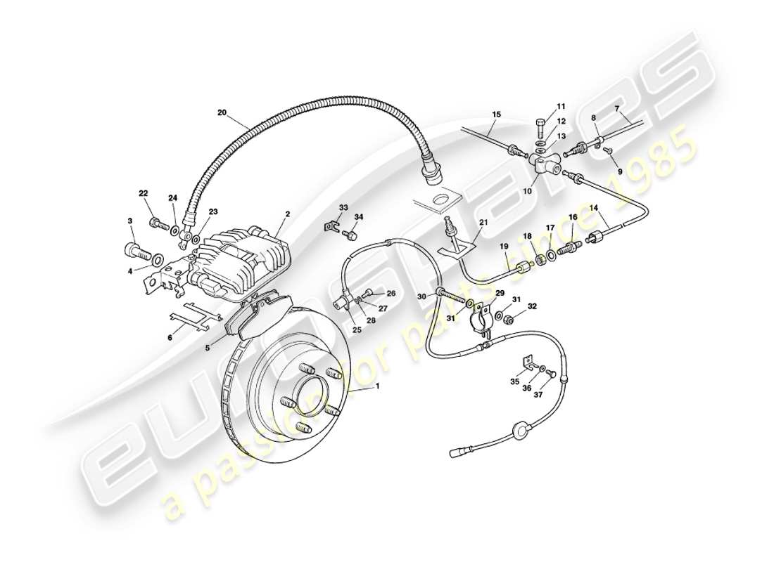 aston martin v8 coupe (2000) diagrama de piezas de frenos traseros