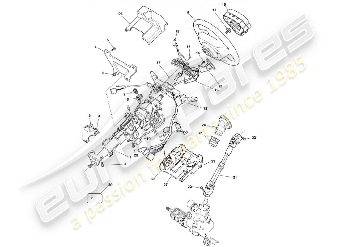 aston martin vanquish (2002) columna de dirección diagrama de piezas