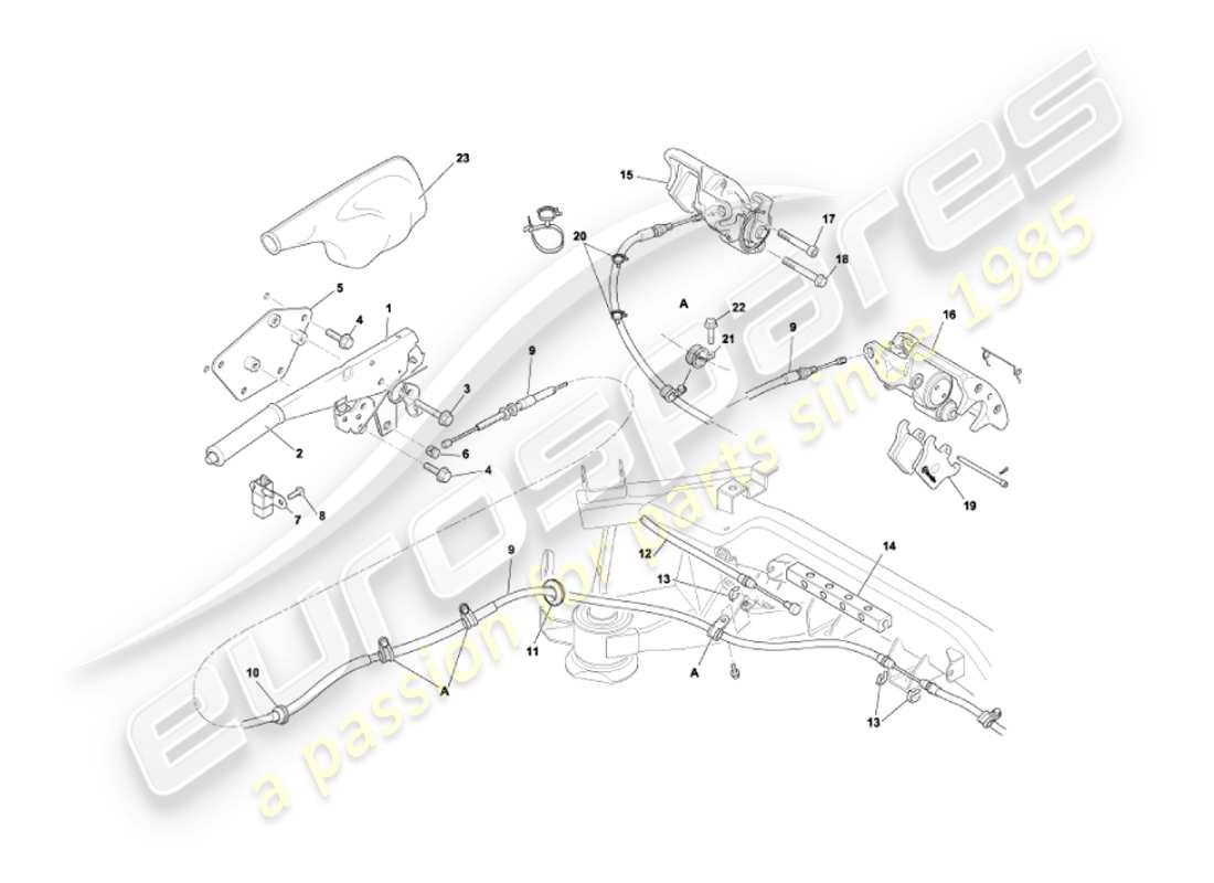 aston martin vanquish (2004) diagrama de piezas del freno de mano