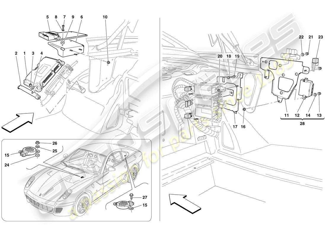 ferrari 599 gtb fiorano (usa) diagrama de piezas de la ecu del compartimento de equipaje