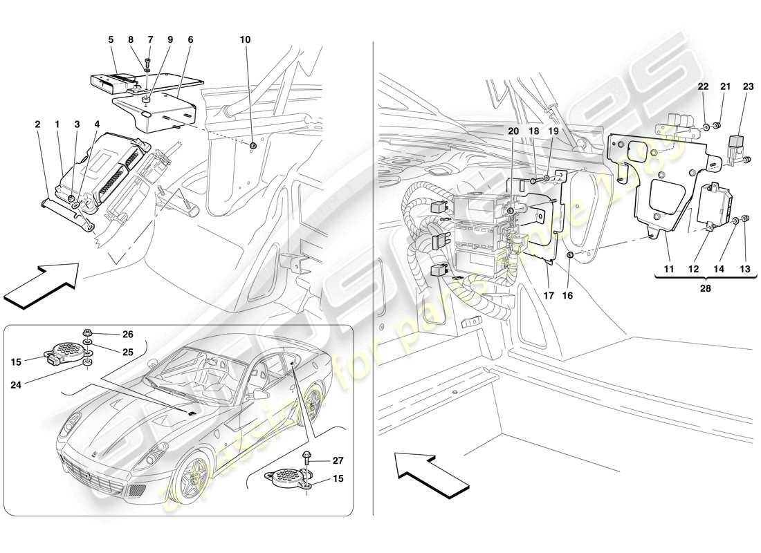 ferrari 599 gtb fiorano (usa) ecu del maletero diagrama de piezas