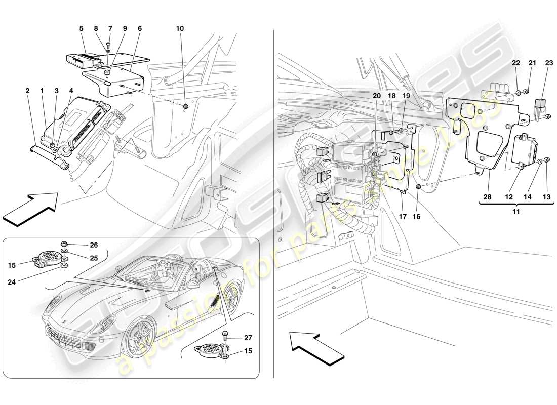 ferrari 599 sa aperta (rhd) ecu del maletero diagrama de piezas