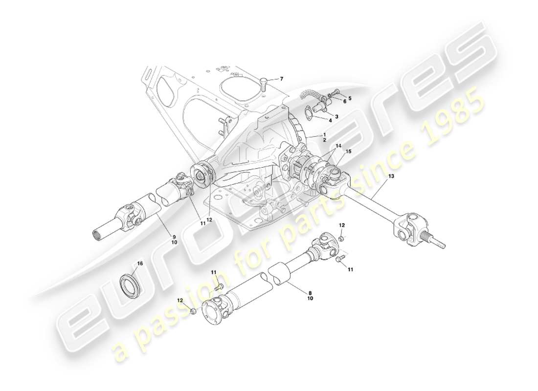 aston martin db7 vantage (1999) diagrama de piezas de unidad hipoide, ejes de transmisión y hélice