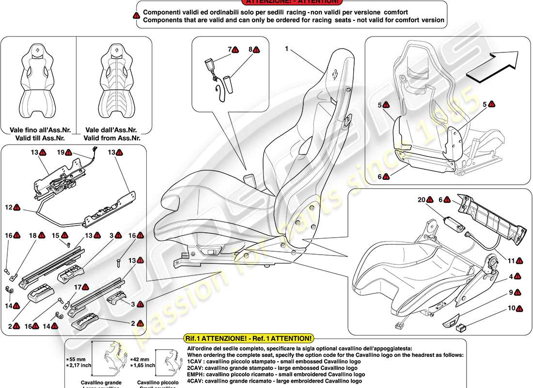 ferrari california (rhd) asiento delantero - racing diagrama de piezas
