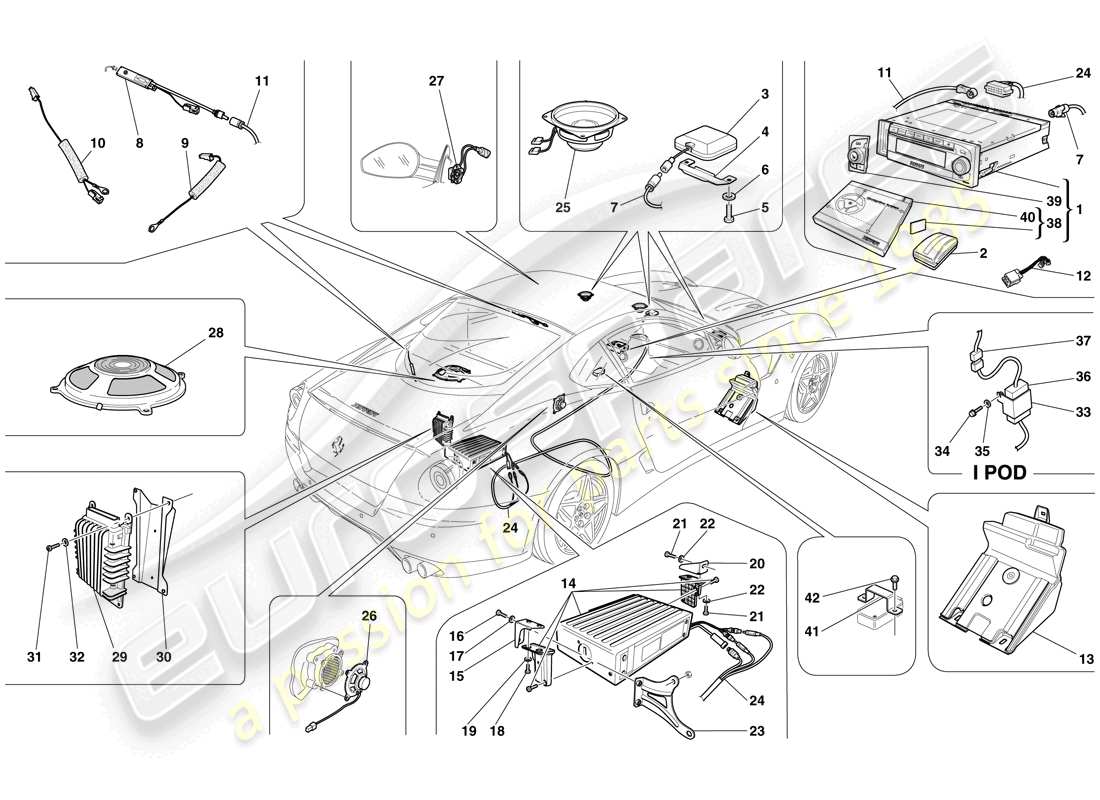ferrari 599 gtb fiorano (rhd) sistema de alta fidelidad diagrama de piezas