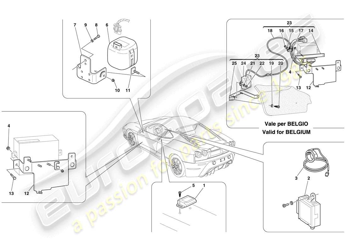 ferrari f430 scuderia (usa) ecu y dispositivos del sistema antirrobo diagrama de piezas