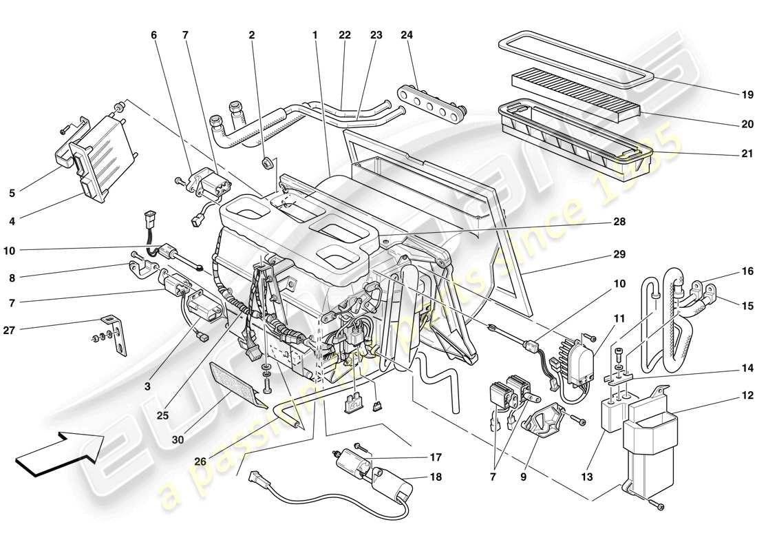 ferrari f430 scuderia (usa) unidad evaporadora diagrama de piezas