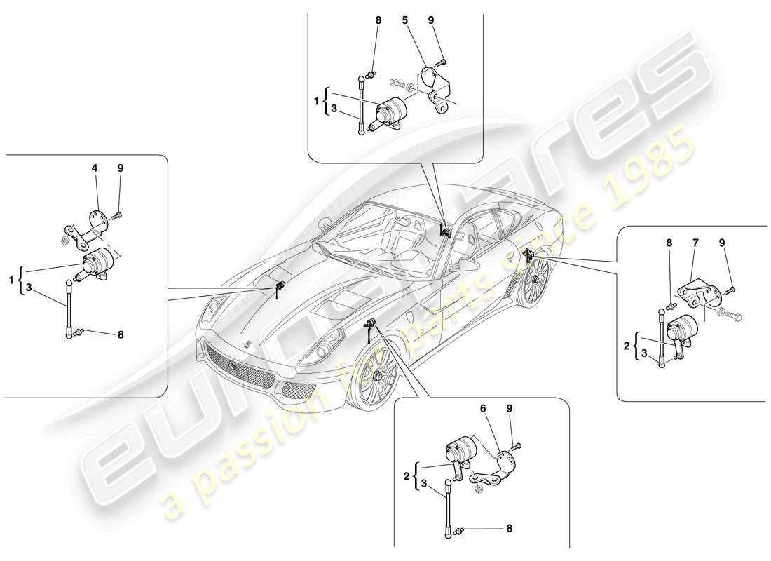 ferrari 599 gto (rhd) sensor de movimiento diagrama de piezas
