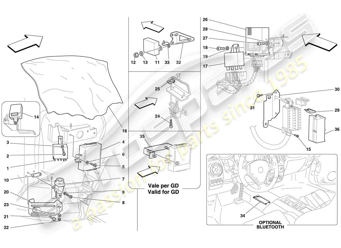 ferrari f430 spider (rhd) diagrama de piezas de la ecu del compartimiento del pasajero delantero
