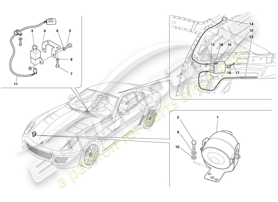 ferrari 599 gto (rhd) ecu y dispositivos del sistema antirrobo diagrama de piezas