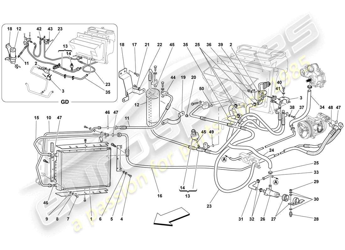ferrari f430 spider (rhd) diagrama de piezas del sistema de ca