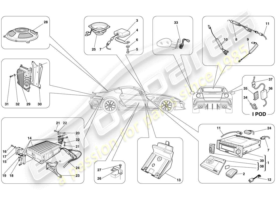 ferrari 599 gto (rhd) sistema de alta fidelidad diagrama de piezas
