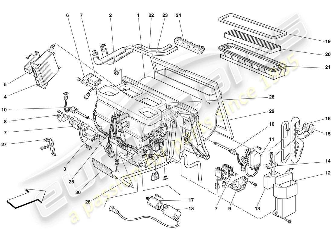 ferrari f430 spider (rhd) diagrama de piezas de la unidad del evaporador