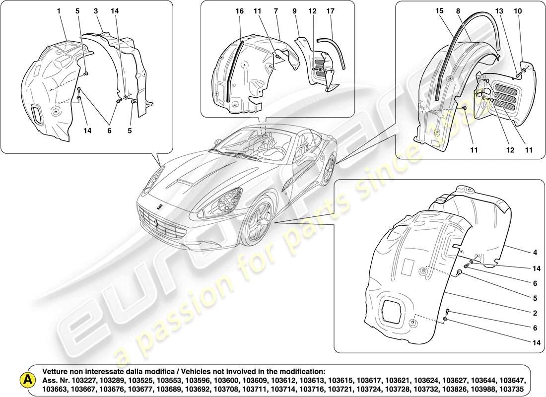 ferrari california (usa) timones y puertas diagrama de piezas