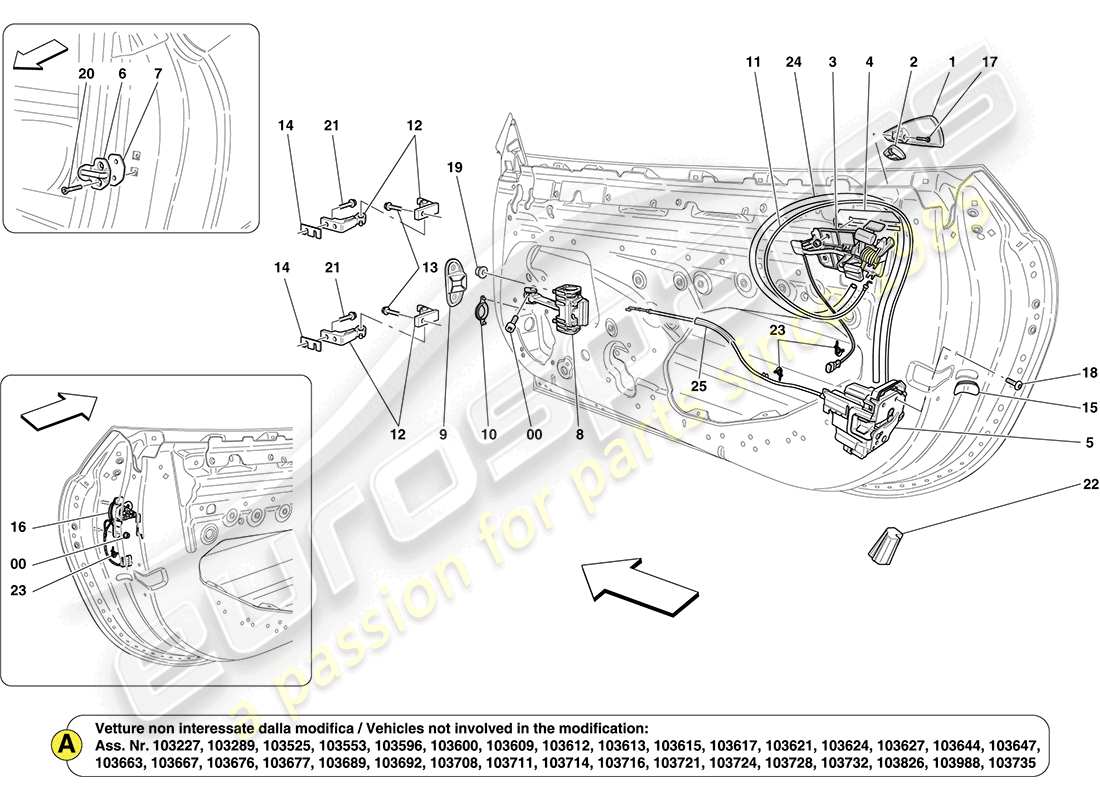 ferrari california (usa) puertas delanteras: diagrama de piezas de mecanismos