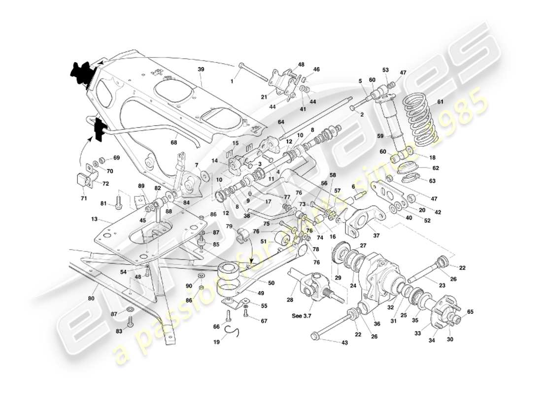 aston martin db7 vantage (2004) diagrama de piezas de la suspensión trasera