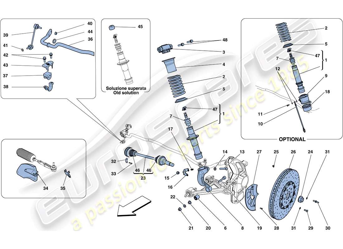 ferrari ff (europe) suspensión delantera - amortiguador y disco de freno diagrama de piezas