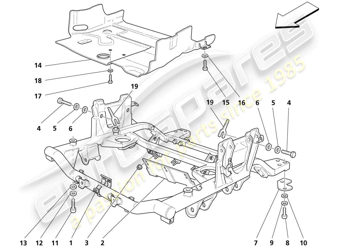 maserati trofeo diagrama de piezas de los protectores delanteros debajo del marco y debajo del motor