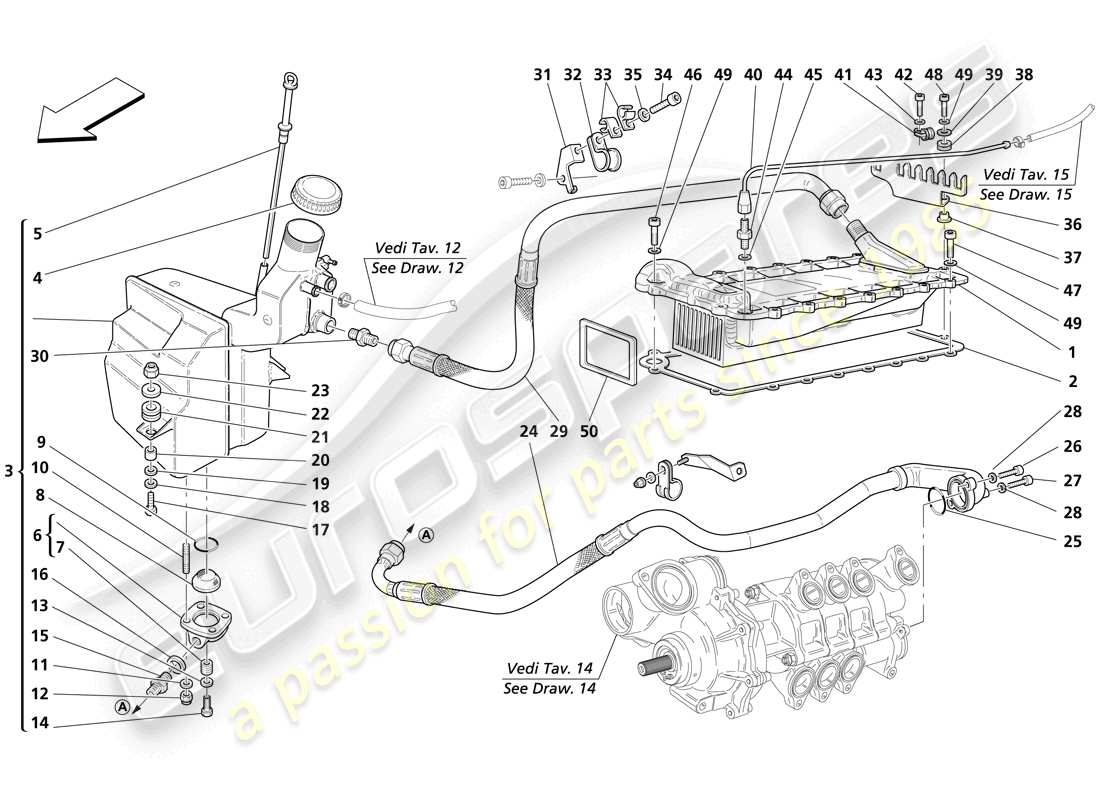 maserati trofeo sistema de lubricación - tanque - intercambiador de calentador diagrama de piezas
