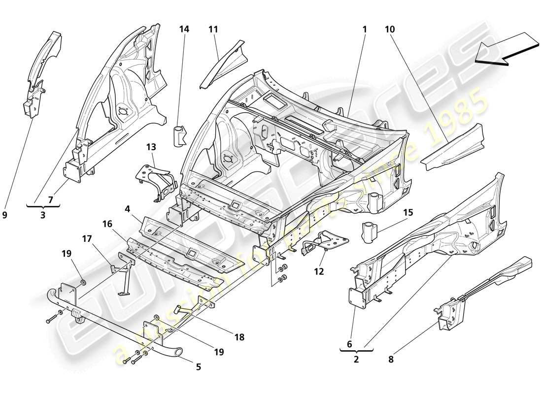 maserati trofeo carroceria - moldeados exteriores traseros diagrama de piezas
