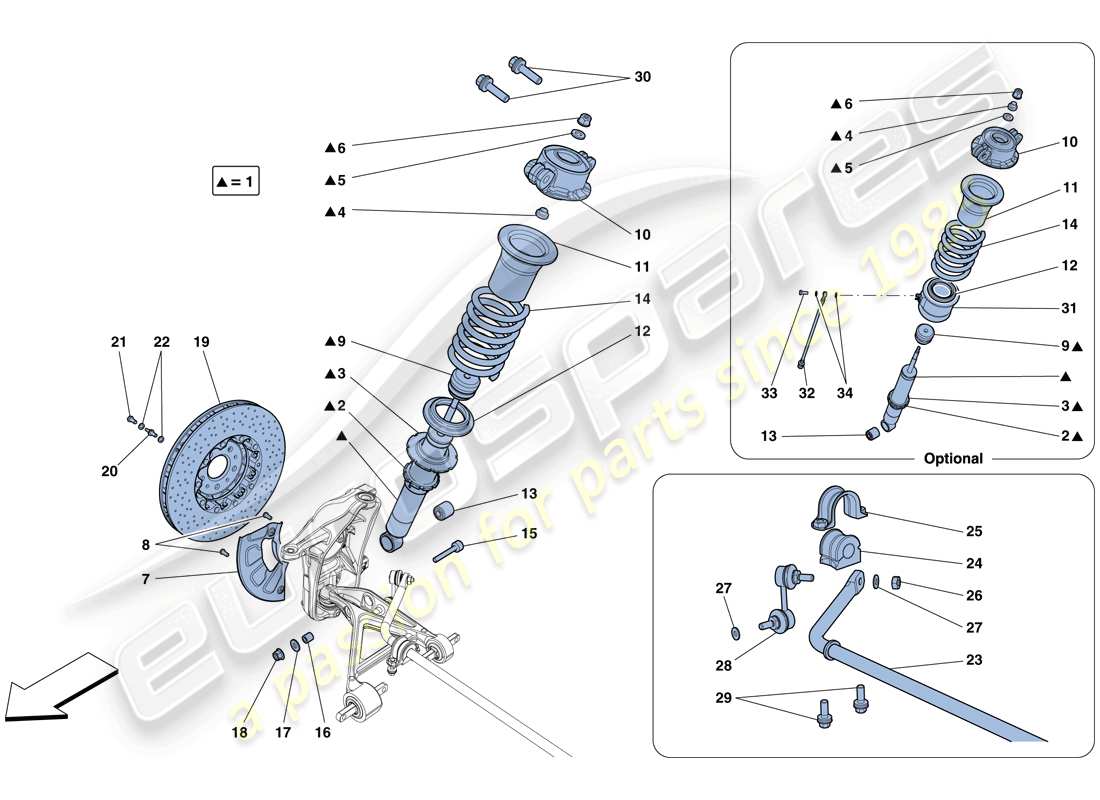 ferrari 458 speciale aperta (europe) suspensión delantera - amortiguador y disco de freno diagrama de piezas