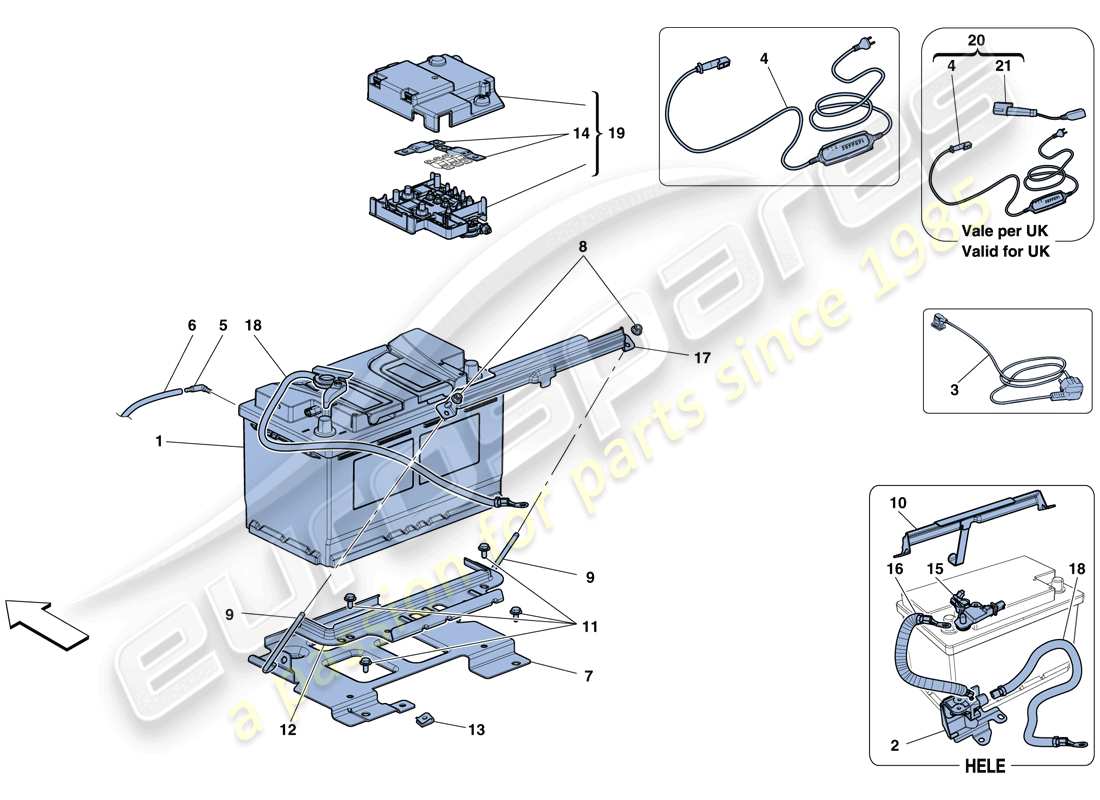 ferrari 458 speciale aperta (usa) diagrama de piezas de la batería