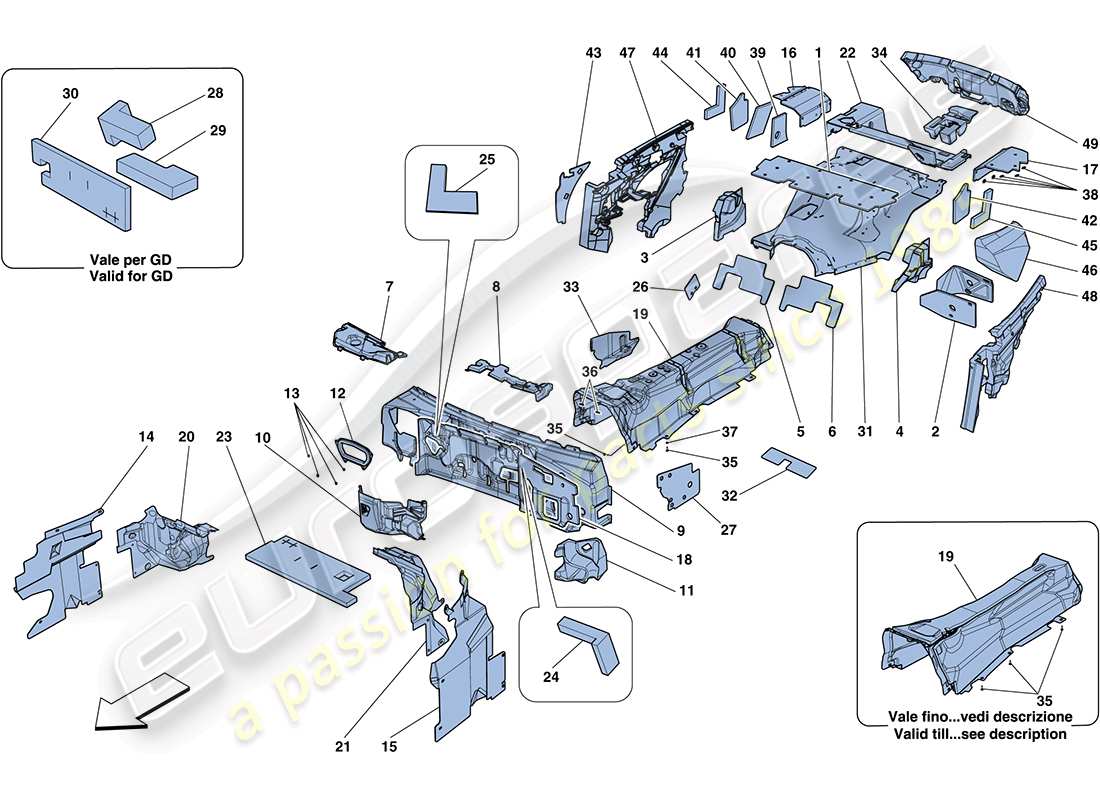 ferrari ff (usa) diagrama de piezas de aislamiento