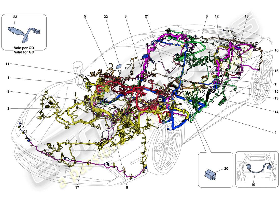 ferrari 488 spider (usa) arneses de cableado principal diagrama de piezas