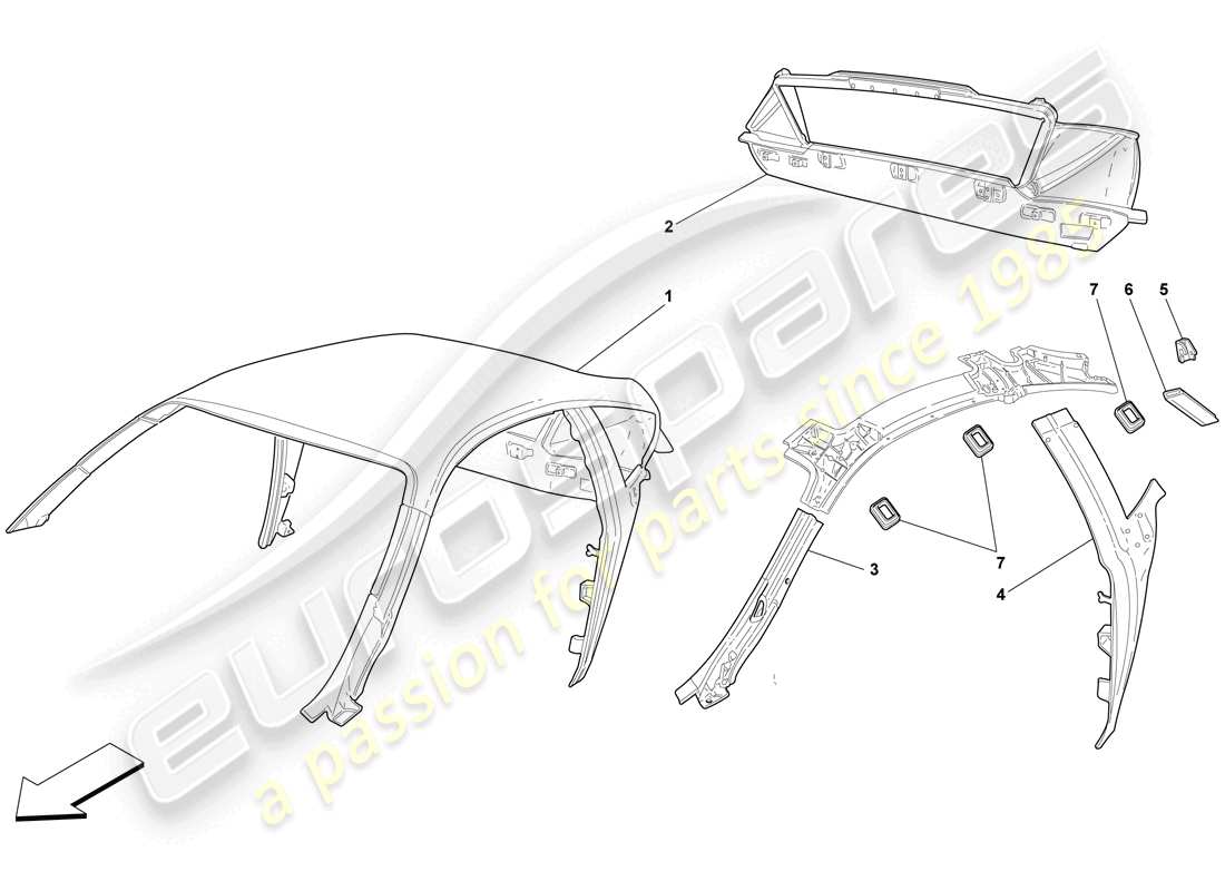 ferrari f430 scuderia (usa) estructura del tejado diagrama de piezas