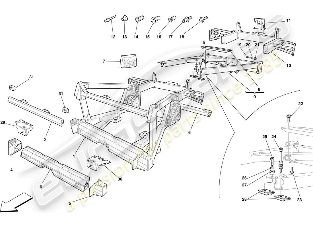 ferrari f430 coupe (usa) chasis - estructura, elementos traseros y paneles esquema de piezas