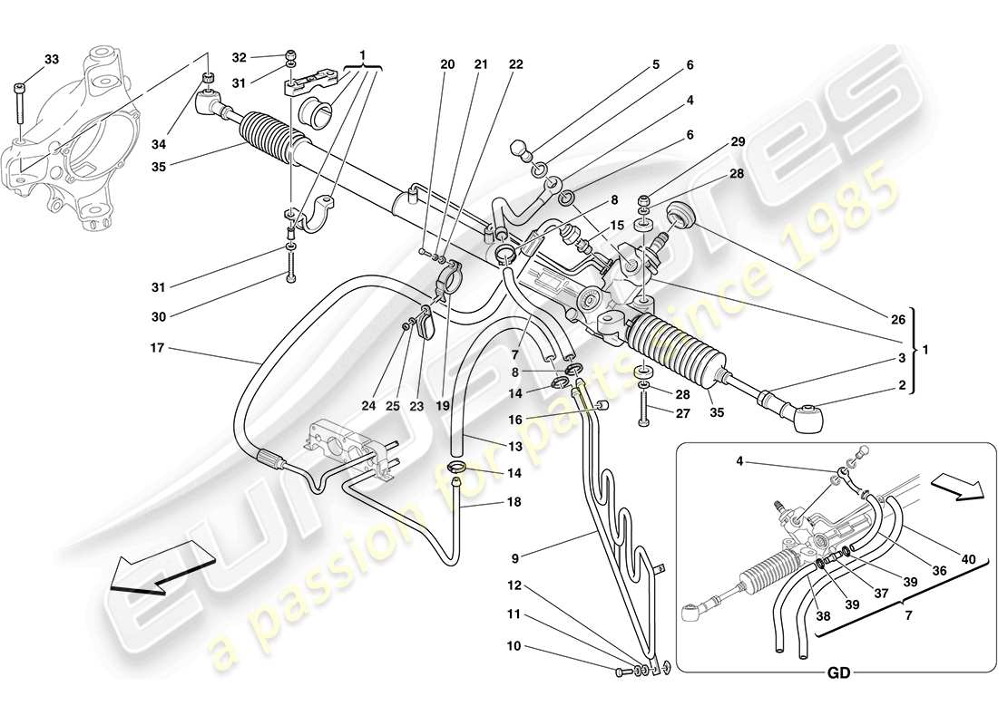 ferrari f430 coupe (usa) caja de dirección asistida hidráulica y bobina serpentina diagrama de piezas