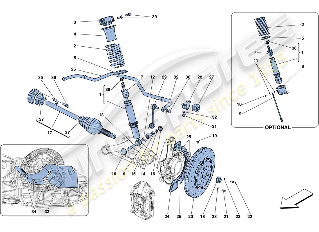 ferrari ff (europe) suspensión trasera - amortiguador y disco de freno diagrama de piezas