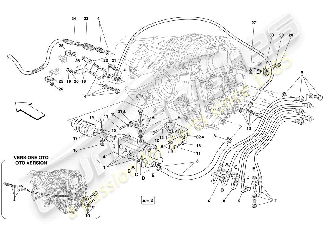 ferrari 612 sessanta (rhd) f1 control hidráulico del embrague diagrama de piezas