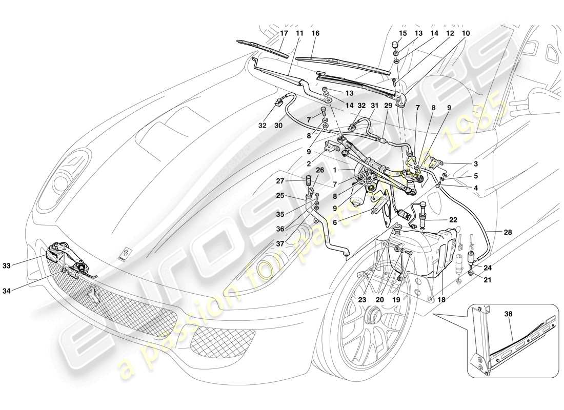 ferrari 599 gto (europe) limpiaparabrisas, arandela y bocina diagrama de piezas