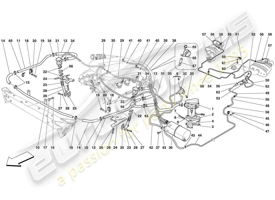 ferrari 599 gto (europe) diagrama de piezas del sistema de aire secundario