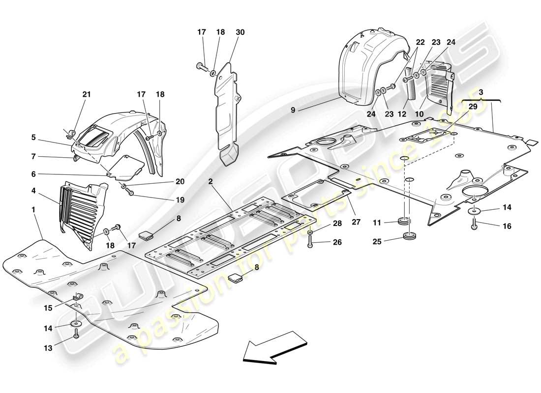 ferrari f430 scuderia (usa) plato inferior plano y ruedas diagrama de piezas