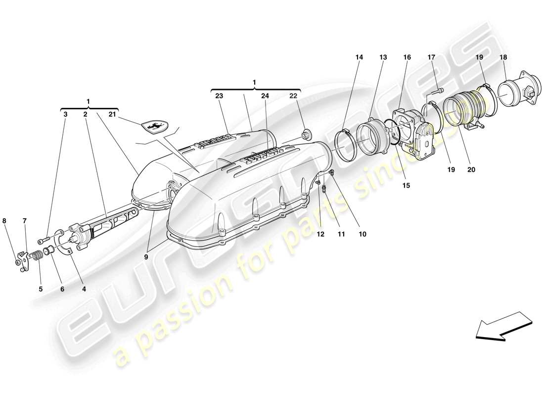 ferrari f430 scuderia (usa) diagrama de piezas de la tapa del colector de admisión