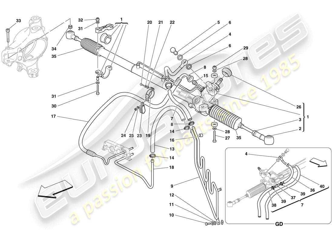 ferrari f430 spider (europe) caja de dirección asistida hidráulica y bobina serpentina diagrama de piezas