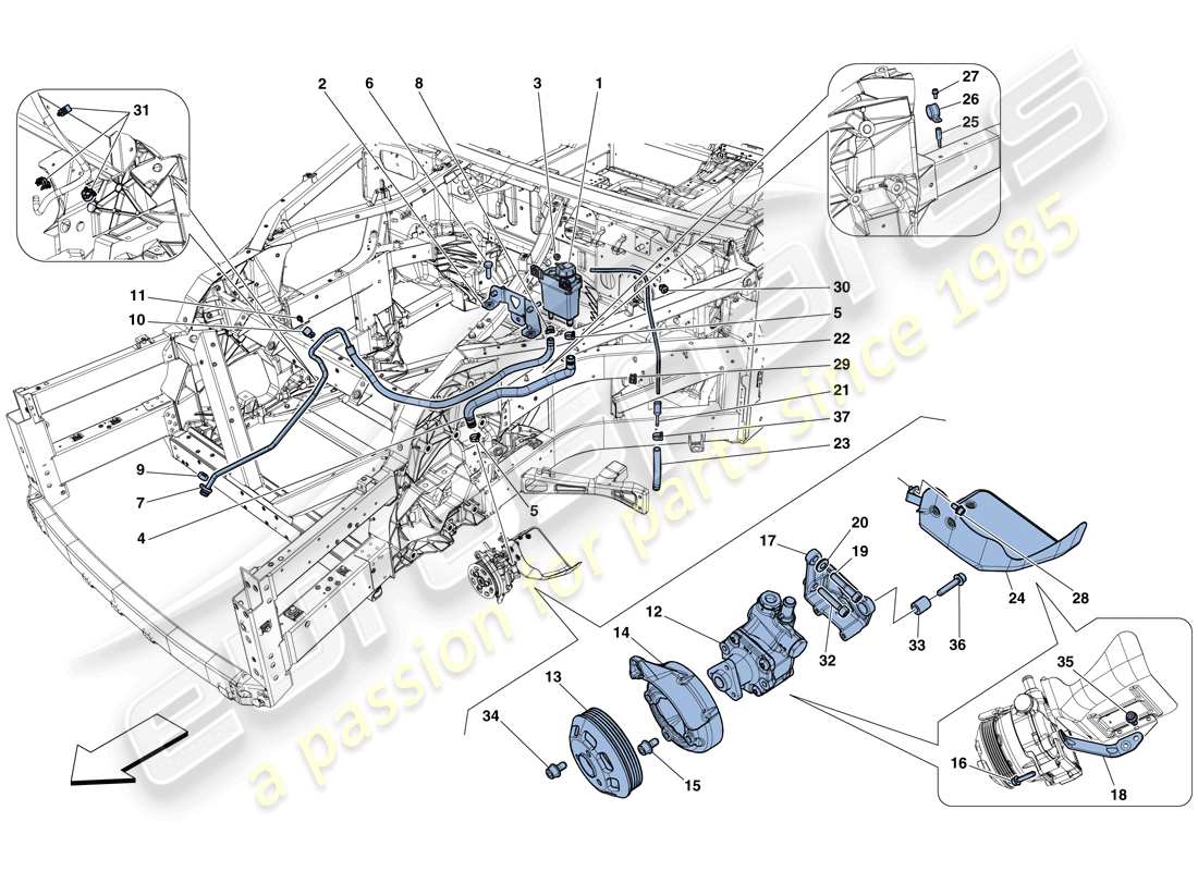 ferrari f12 berlinetta (usa) diagrama de piezas de la bomba de dirección asistida y depósito